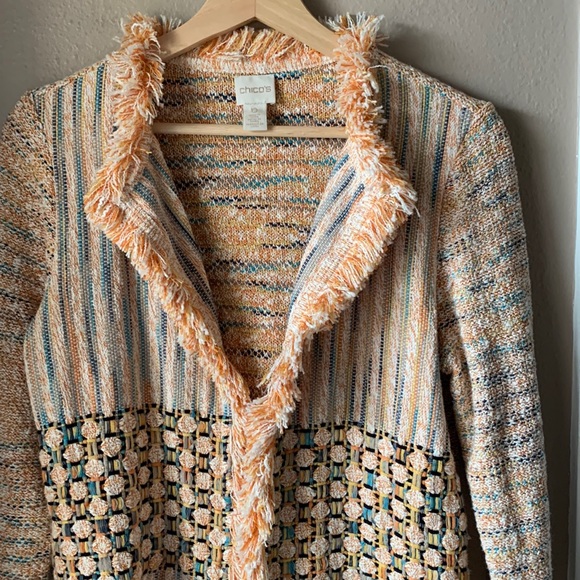 Chico's Sweaters - Chico’s 3/4 Sleeve Frayed Knit Sweater Cardigan